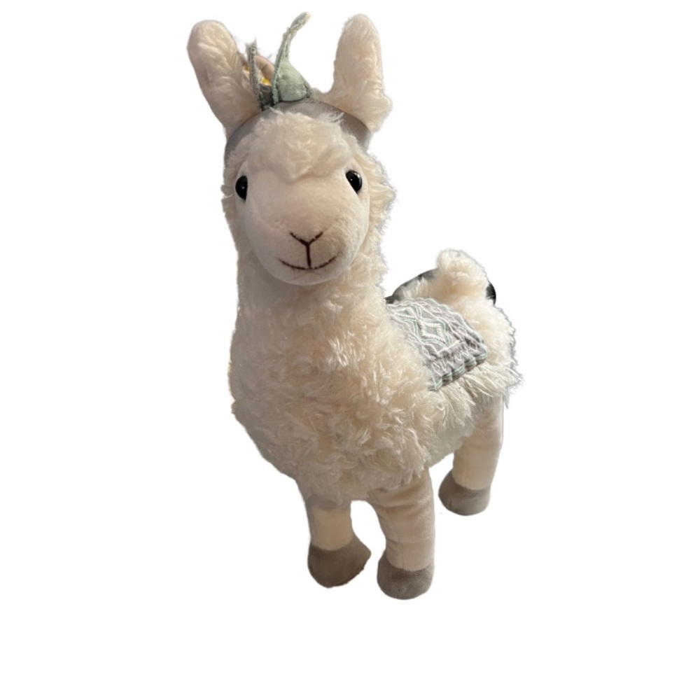 Anthropologie Plush LLAMA Stuffed Animal White Aztec Teal - Picture 3 of 4